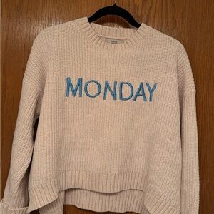 Cream Sweater with Blue 'Monday' Detail